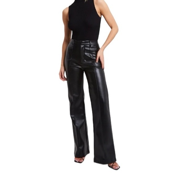 Zara Pants - Zara Francoise Full Length Straight Leg Black Faux Leather Bloggers Fave Pants